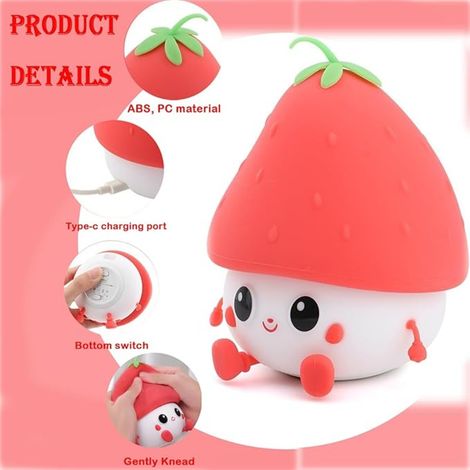 Desidiya Strawberry Night Light For Kids, Usb Rechargeable Red Lamp