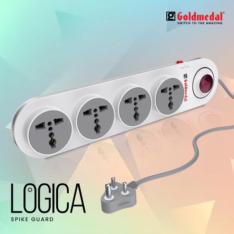 Gold Medal Logica 4X1 Spike Guard | 4 Universal Sockets | Master Switch with Indicator & Surge Protector | 2 Meter Extension Cord | Multi Plug for Home & Office
