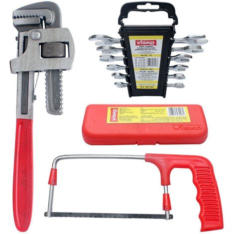 Visko 820 Tool Set | Hacksaw Frame | 12 Inch Wrench | Screwdrivers - 6 pcs | Spanner Set - 6 pcs