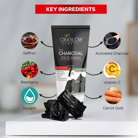 Oxyglow Herbals Charcoal Face Wash - Deep Exofilation | Removes Blackheads & Whiteheads