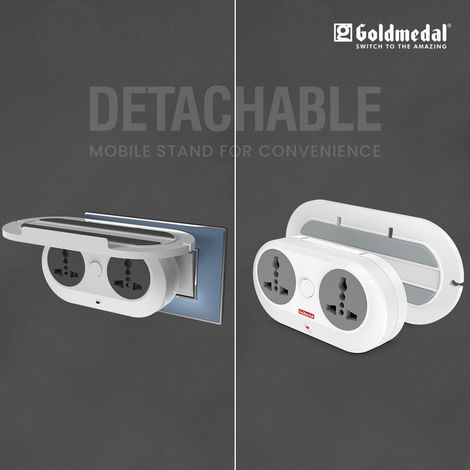 Gold Medal Wall-E-3 Pin Plug Travel Adaptor with Mobile Stand | Universal Sockets | Multiplug for Home & Office Appliances | Supports 2-Pin & 3-Pin Plugs