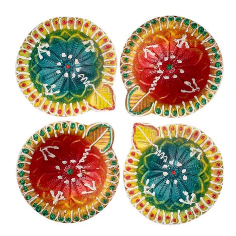Satvik Designer Multicolor Clay Diya | Assorted Shapes
