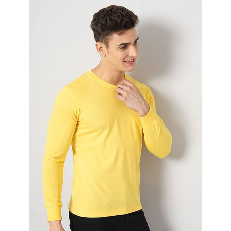 The Indian Garage Co Men Casual Regular Fit Yellow Solid Full Sleeve T-Shirt - XL