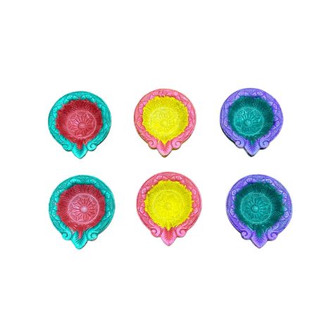 Multicolour Leaf Shaped Diya | Designer Clay Diya | Pack Of 6 | DiaCraft