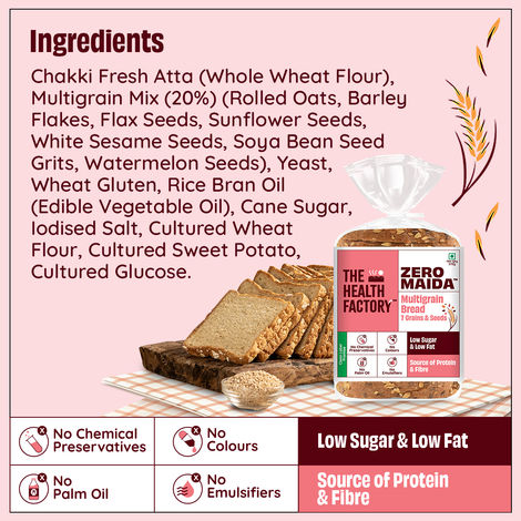 The Health Factory Zero Maida Multigrain Bread | Clean Label - Not Brown