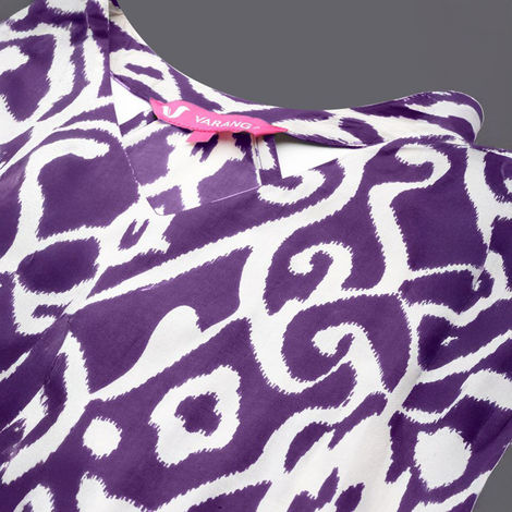 Varanga Women's Ikat Printed Straight Kurta with Palazzo | Purple - XL