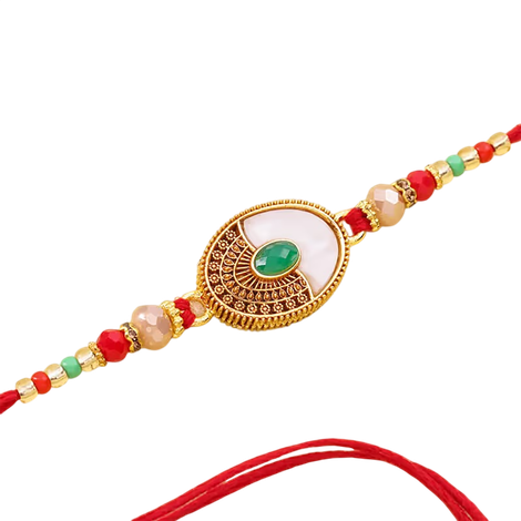 Stone Evergreen Emerald Beaded Rakhi (Floweraura)