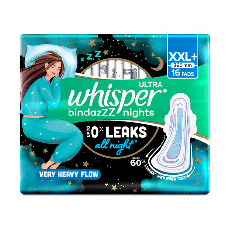 Whisper Bindazzz Nights Sanitary Pads | XXL+ | 16 pcs