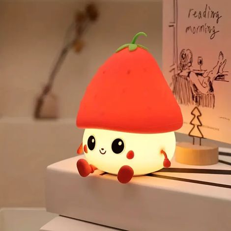 Desidiya Strawberry Night Light For Kids, Usb Rechargeable Red Lamp