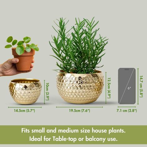 Behoma Metal Honeycomb Design Planter - Gold | Set of 2 | 4.9 Inch & 3.9 Inch