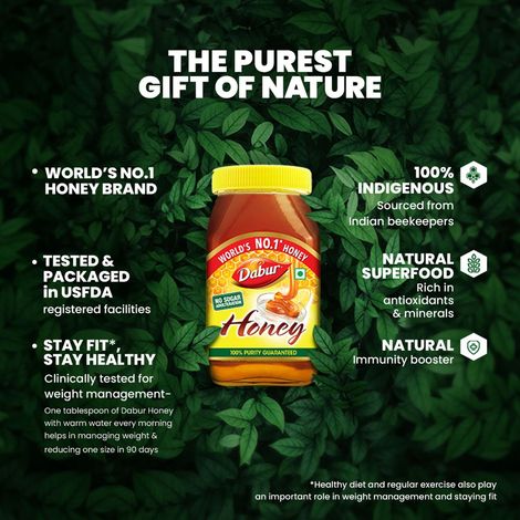 Dabur Honey - 100% Pure, World's No.1 Honey Brand (No Sugar Adulteration)