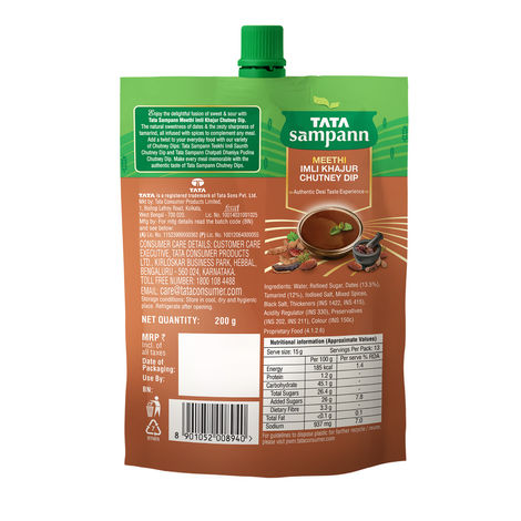 Tata Sampann Meethi Imli Khajur Chutney Dip | Made with Tamarind & Dates | Sweet & Tangy Flavour