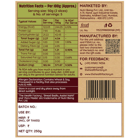 The Health Factory Vegan Protein Bread | Clean Label - Not Brown