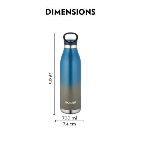 Borosil Stainless Steel Hydra Colourcrush Vacuum Insulated Flask Water Bottle - 700 ml | Blue