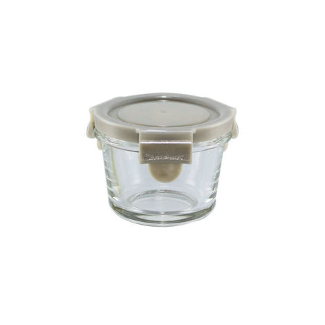 BAY6 Premium Imported Borosilicate Glass Container with Lid 150 ml - Round - Beige