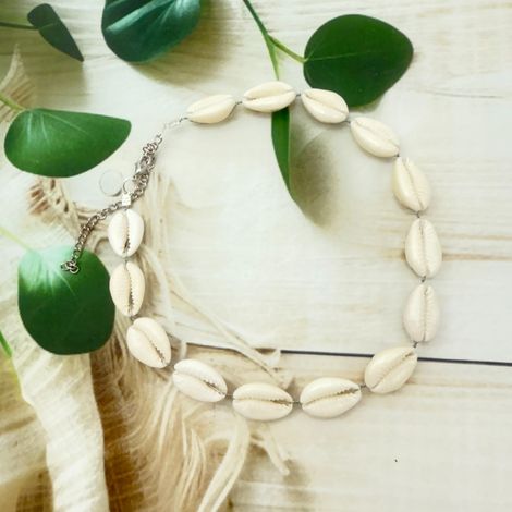 The Opal Factory | Oxidised Jewelry | Single line Cowrie Necklace | White