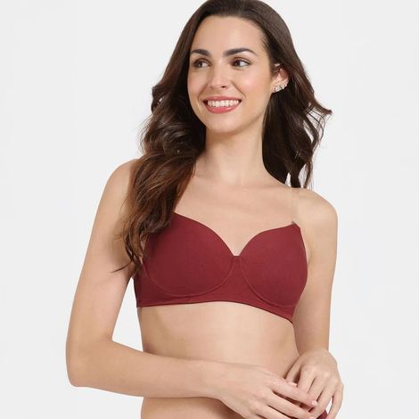 Zivame Women's Beautiful Basics Padded Non Wired 3/4Th Coverage Backless Bra | Red - 32C