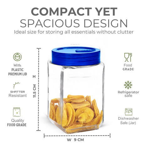 Yera Everyday Storage Jars Square 1100 ml (Each) Set Of 2 pcs