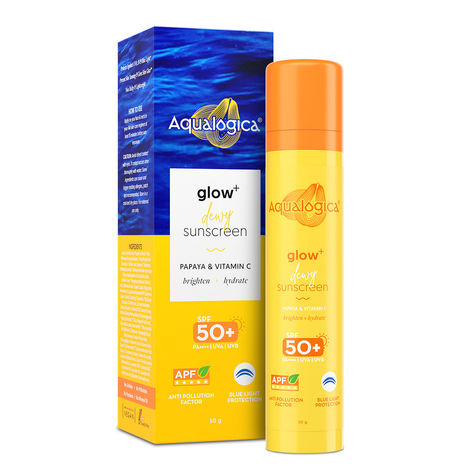 Aqualogica Glow+ Dewy Sunscreen SPF 50+ PA++++ with Anti Pollution Factor (APF) | Papaya & Vitamin C