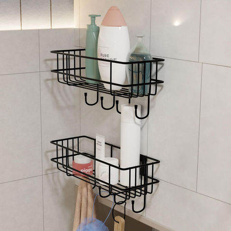 Lifelong Bathroom Shelf For Storage - Wall Mounted Washroom Rack Towel Holder Pack Of 2 - Black