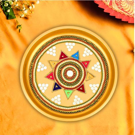 Pichai Decorative Golden Pooja Thali - 11 Inches