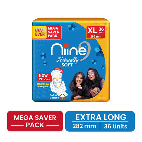 Niine Naturally Soft XL Sanitary Pads | Soft & Cottony | 36 Pads 
