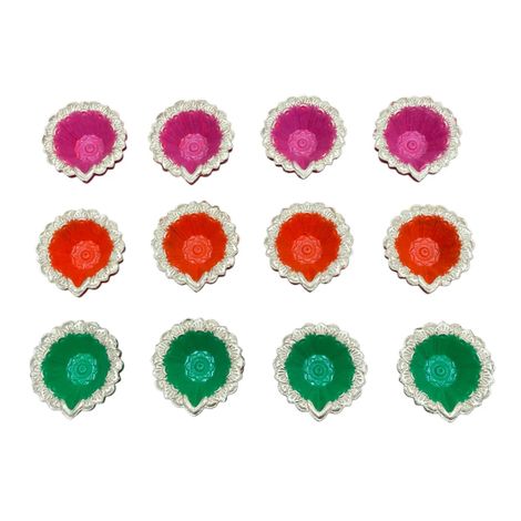 Multicolor Varnika Diya | Multicolour | Pack Of 12 | Designer Clay Diya | DiaCraft