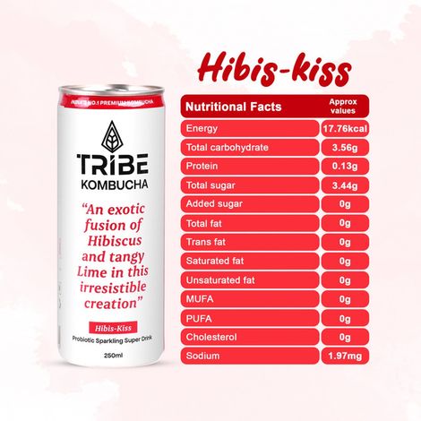 Tribe Kombucha Hibiscus Naturally Sparkling Probiotic Super Drink | Gut Friendly