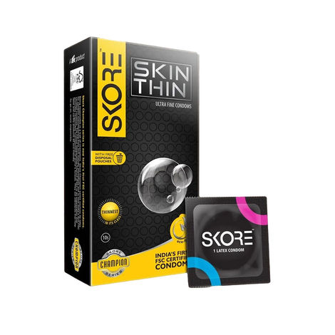 Skore Skin Thin Condoms (10pc) & Skore Lubes - Strawberry Flavour (50ml) Combo