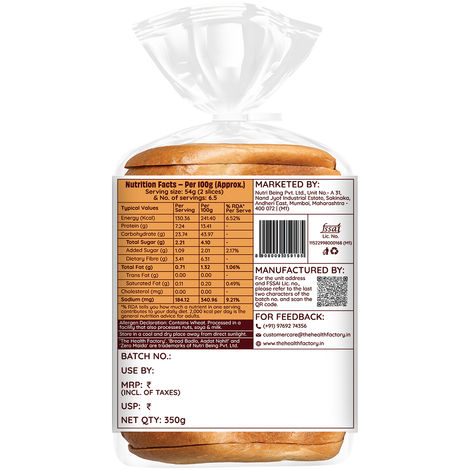 The Health Factory Zero Maida 100% Whole Wheat Bread | Clean Label - Not Brown