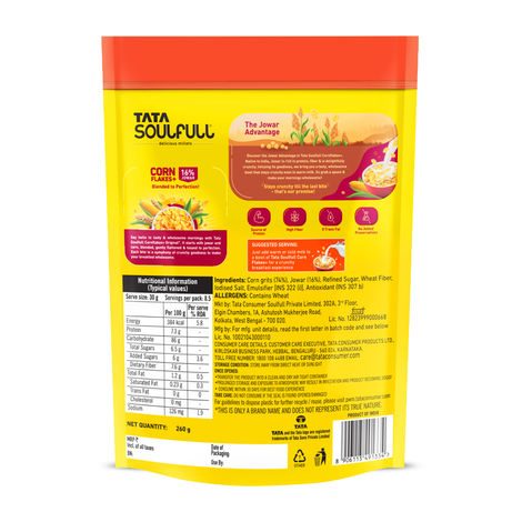 Tata Soulfull Corn Flakes, Original, Crunchy Corn & Millets, Baked Not Fried, With Free Bowl