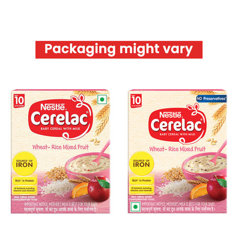 Nestle Cerelac Wheat Rice Mixed Fruit Baby Food Cereal | No Preservatives | 10 to 24 Months