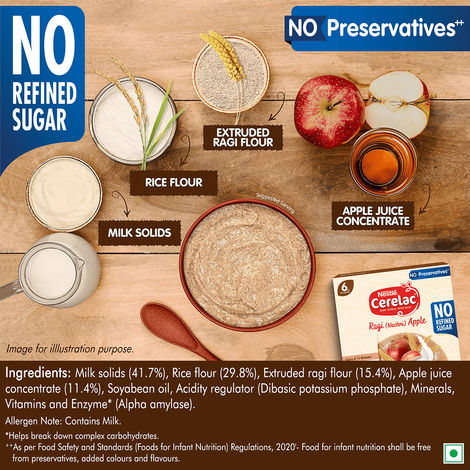 Nestle CERELAC Ragi (Nachni) Apple Baby Food Cereal, No Refined Sugar & No Preservatives