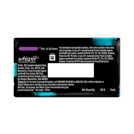 Whisper Bindazzz Nights XXL Sanitary Pads, Upto 0% Leaks All Night Long