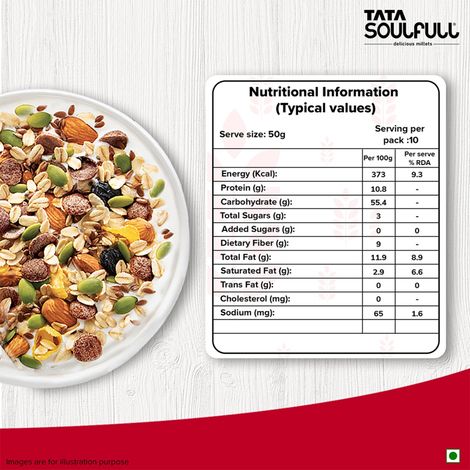 Tata Soulfull Millet Muesli, 0% Added Sugar 97% Whole Grains Fruit, Nut & Seeds Breakfast Cereal