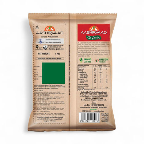Aashirvaad Organic 100% Organic Whole Wheat Atta, 0% Maida