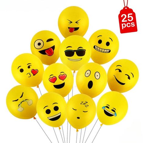 Party Propz Printed Face Expression Latex Rubber Balloon, 25 Pcs Emoji Balloons | Yellow
