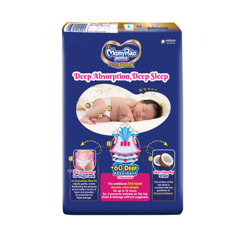 Mamypoko Extra Absorb Baby Diapers | Pant Style | L | 48 pcs