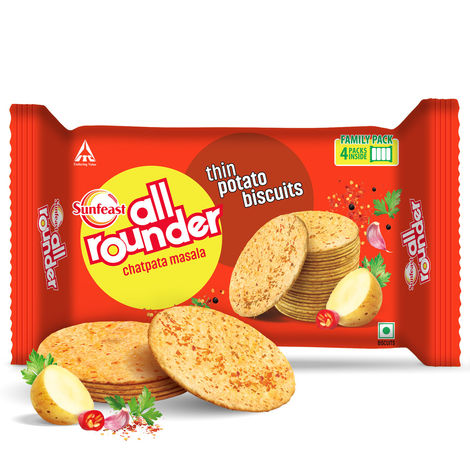 Sunfeast All Rounder, Thin, Light & Crunchy Potato Biscuit with Chatpata Masala Flavour