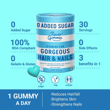 Power Gummies Gorgeous Hair And Nails Gummies� Now With 0 Added Sugar & New Heart Shape