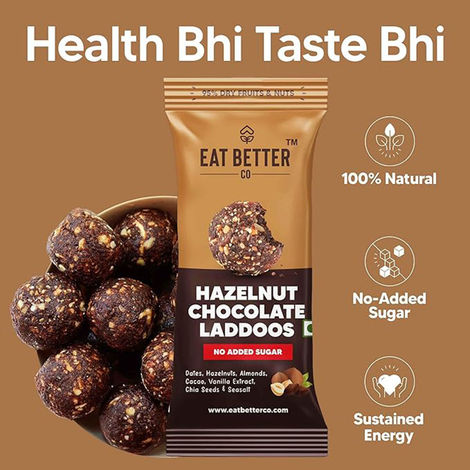 Eat Better Co - Hazelnut & Chocolate Laddoos - No Added Sugar - High Protein, 100% Natural