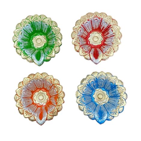 Multicolor Dazzle Diya | Pack Of 4 | Designer Clay Diya | DiaCraft