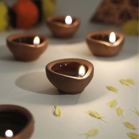 Diwali Clay Diya | Pack Of 12 | Traditional | Diya-Pooja | Divine Vibes - Brown