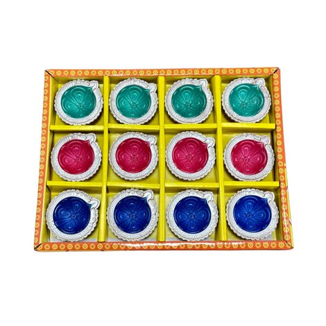 Multicolor Chitra Diya | Designer Clay Diya | Pack Of 12 | DiaCraft