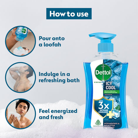 Dettol Icy Cool Body Wash and Shower Gel Pump with Salicylic Acid for Men | Long Lasting Freshness