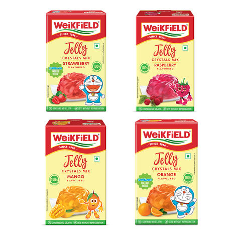 Weikfield Jelly Crystals Strawberry Flavour Carton(90gms), Weikfield Jelly Crystals Raspberry Flavour Carton(90gms) & Weikfield Jelly Crystals Mango Flavour Carton(90gms) Weikfield Jelly Crystals Delicious Orange Flavor Carton(90gms) Combo