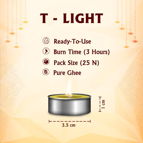 Tejas Puja Ghee T-Light Candles | Yellow | Wax | Pack of 25 | Tealight Candle-Pooja | Shubhkart