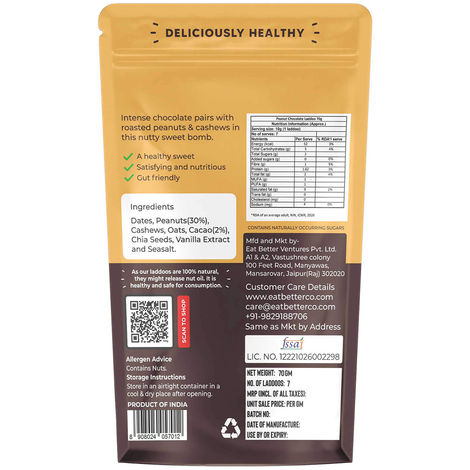 Eat Better Co - Peanut & Chocolate Laddoos - No Added Sugar - High Protein, 100% Natural