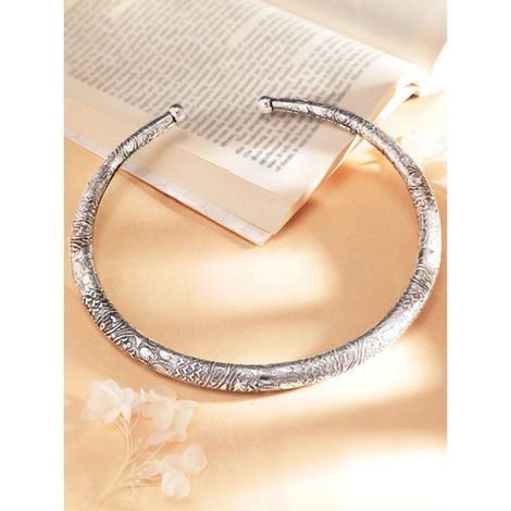 Rubans Oxidised Silver Plated Floral & Geometric Design Statet Choker Necklace