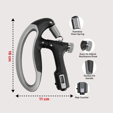 Boldfit Electronic Adjustable Hand Grip Strengthener Grey - 100 Kg